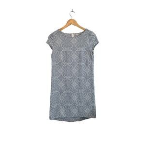 Halogen Cap Sleeve Medallion Blue White Textured Cotton Sheath Dress Size Small